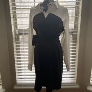 Pinstripe dress w/ cinch waste tie